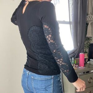 Elegant Black Lace Women's Long Sleeve Top